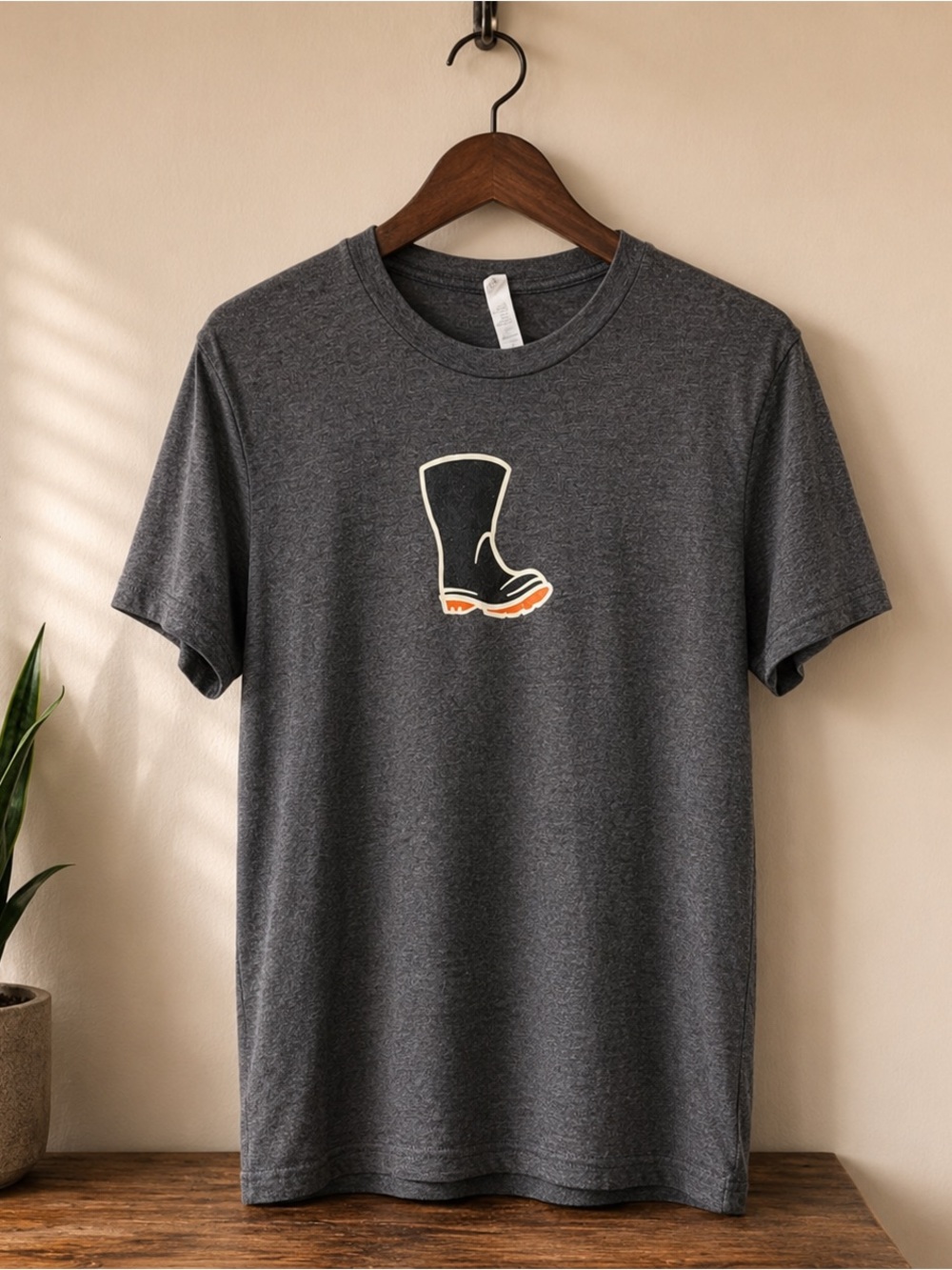 Bella Canvas Charcoal Short-Sleeve Tee with Wellington Boot Graphic
